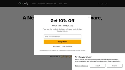 Oncely Giveaway website image