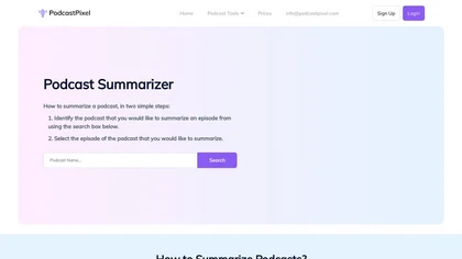 PodcastPixel - Podcast Summarizer website image