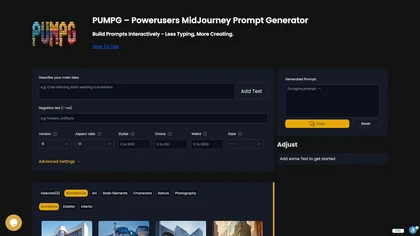 PUMPG - Midjourney prompt generator image