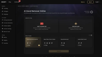 Singify Vocal Remover website image