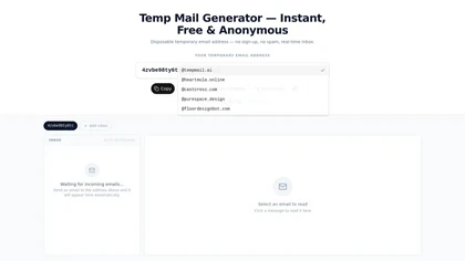 TempMail AI website image