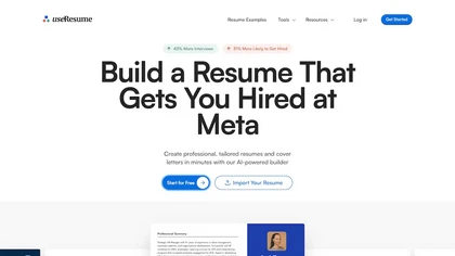 UseResume AI website image