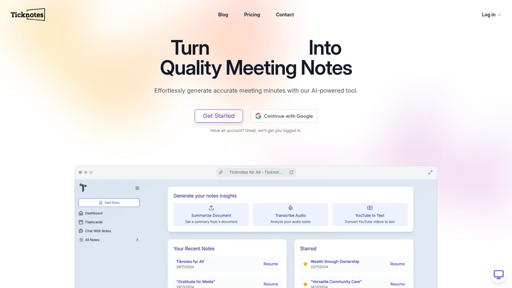 Ticknotes website