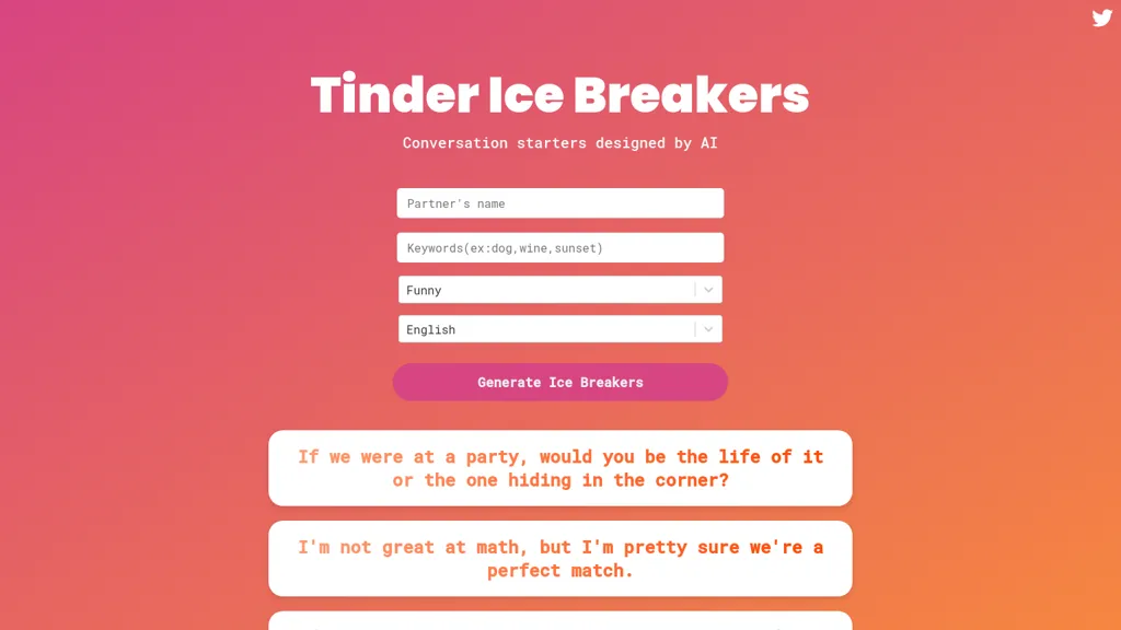 Tinder Ice Breakers website