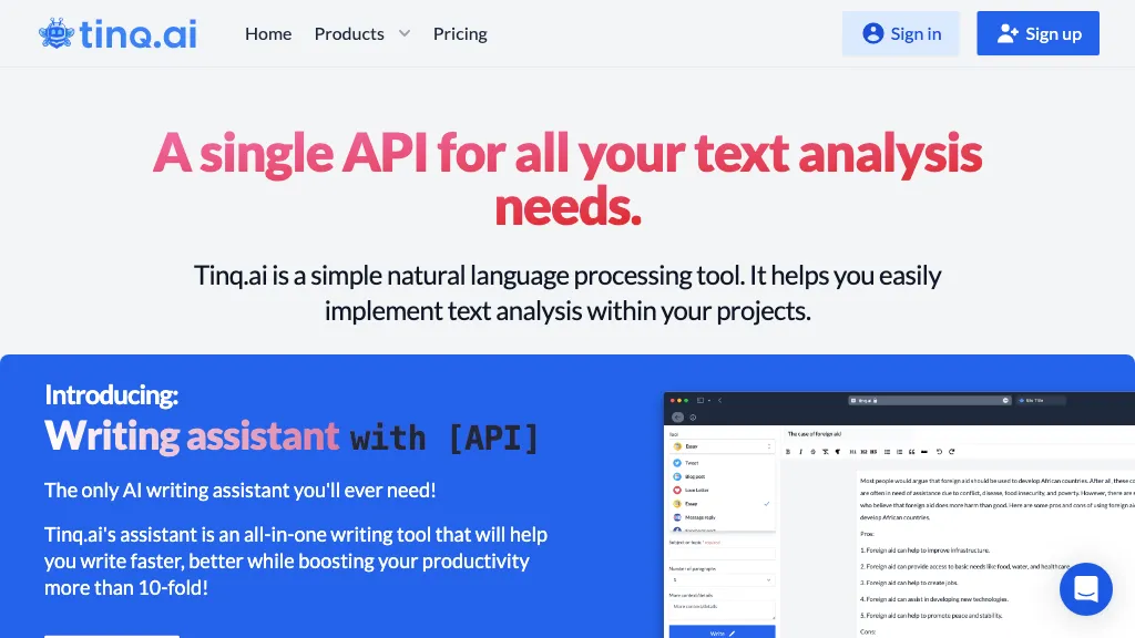 Tinq.ai - NLP API website