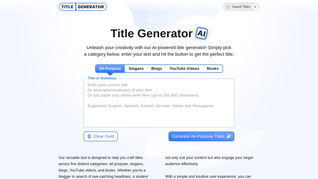 Title Generator website