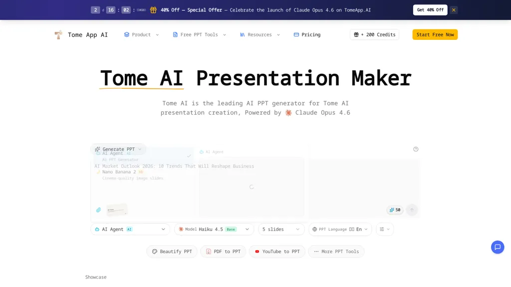 Tome App AI tool screenshot