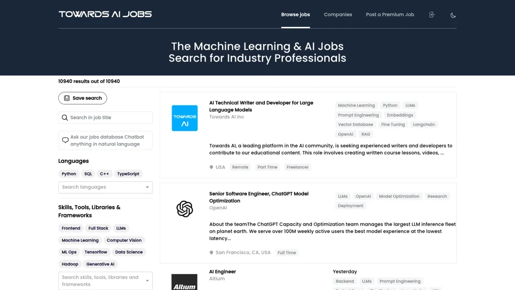 Towards AI Jobs website