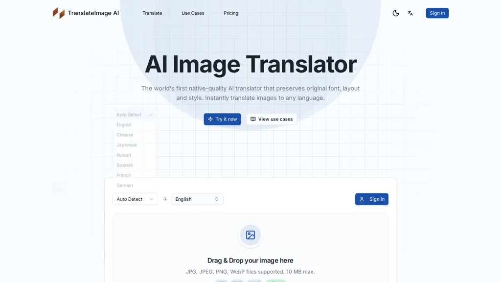 Translate Image AI AI tool screenshot