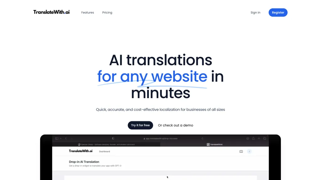 TranslateWith.AI website