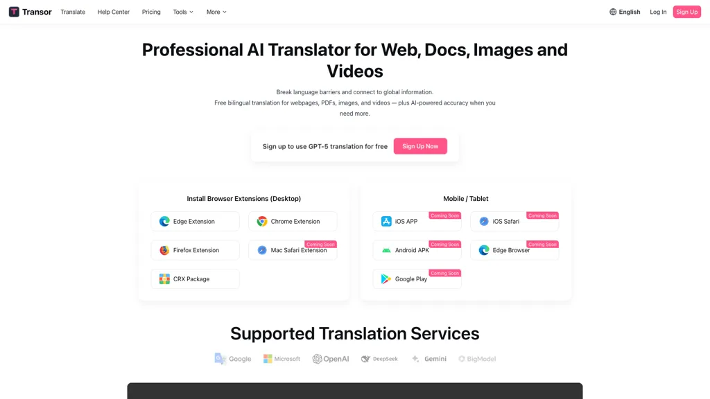 Transor AI tool screenshot