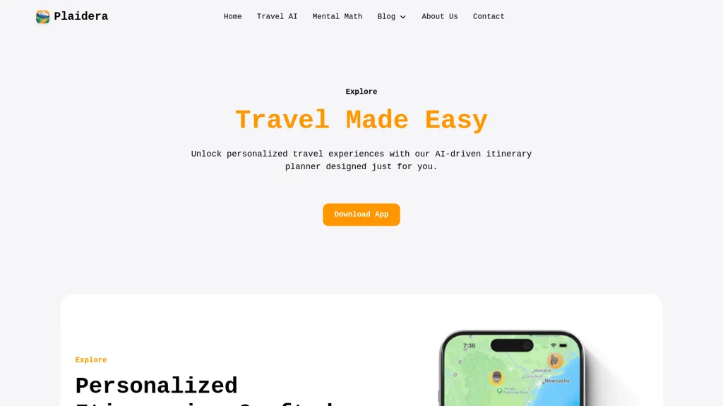 Travel AI by Plaidera website