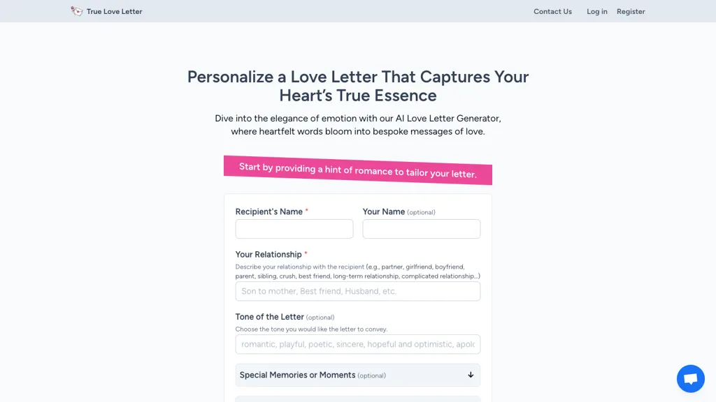 True Love Letter website
