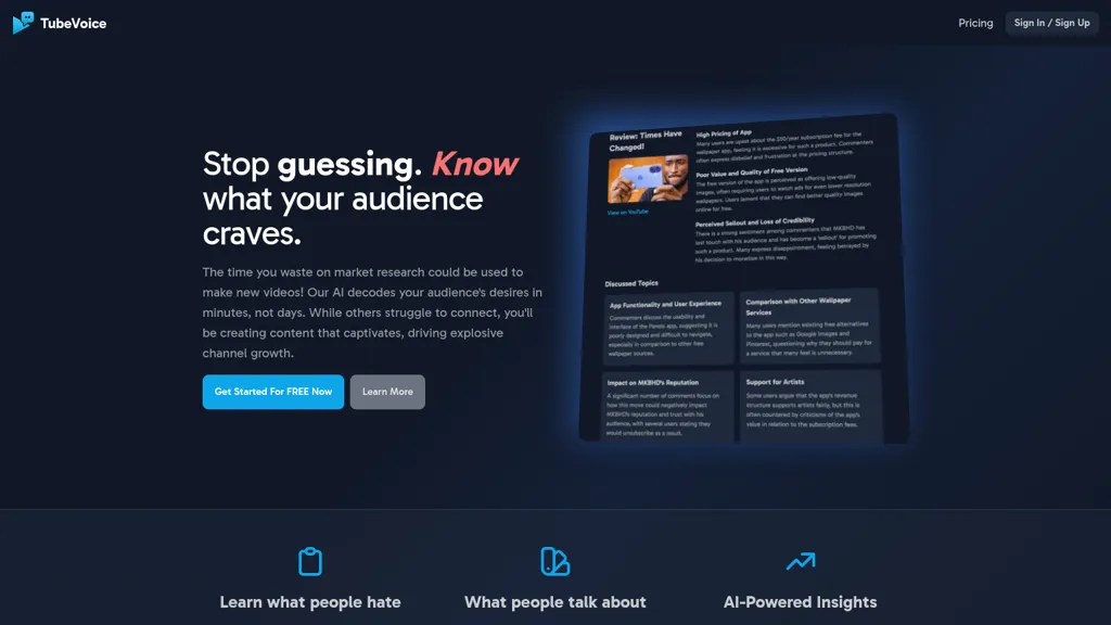 TubeVoice AI tool screenshot