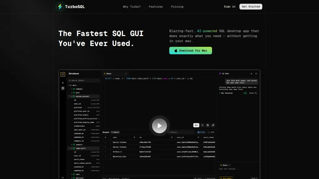 TurboSQL AI tool screenshot