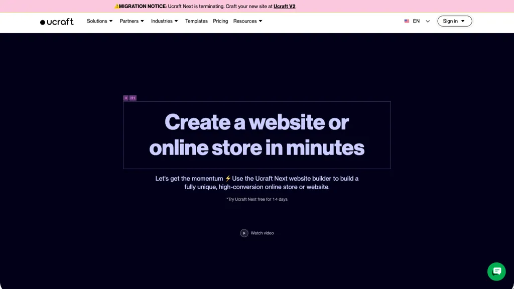 Ucraft Next AI tool screenshot