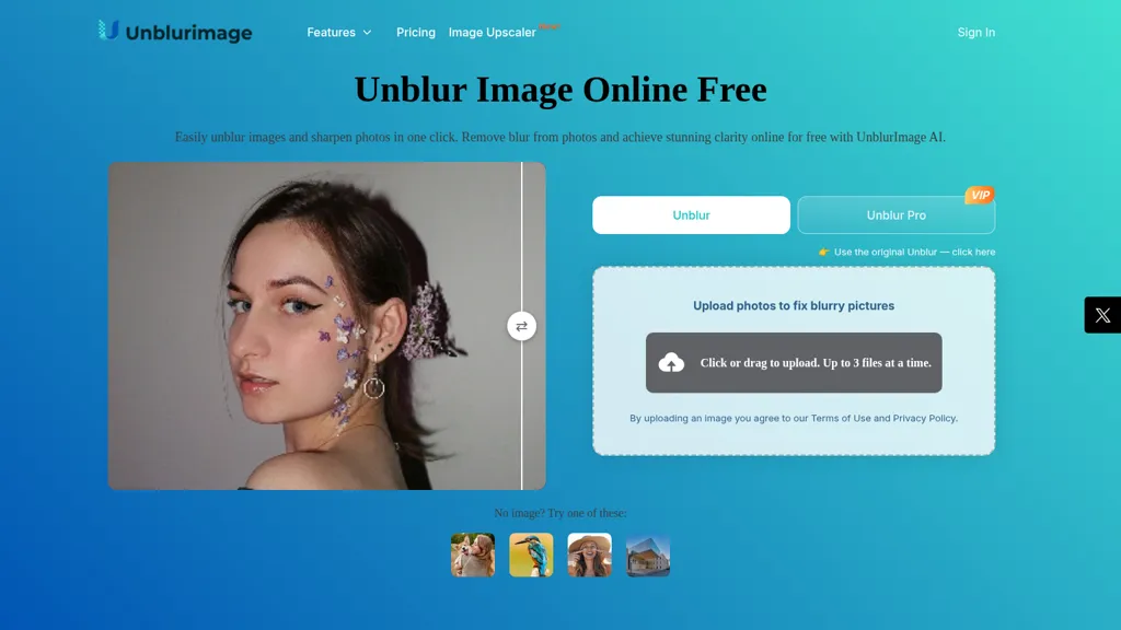Unblurimage AI AI tool screenshot