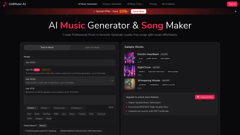 UniMusic AI AI tool screenshot
