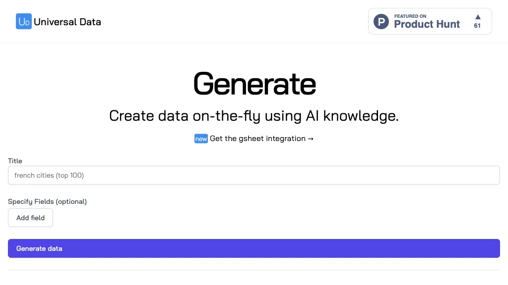 Universal Data Generator website