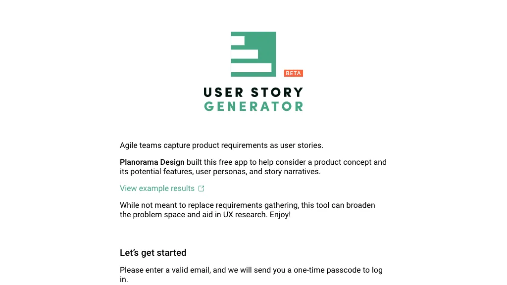 User Story Generator website