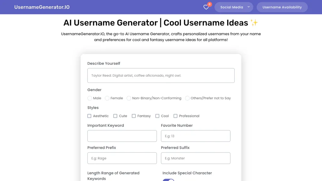 Username Generator website