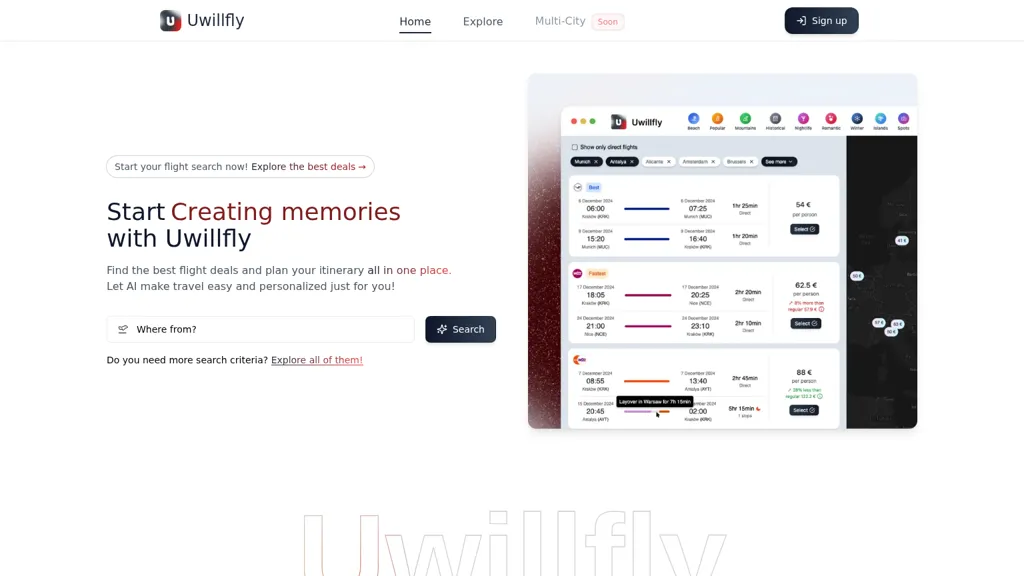 Uwillfly AI tool screenshot