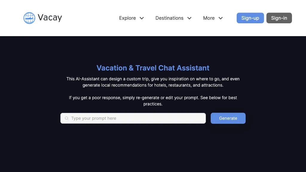 Vacation & Travel Chat (GPT) website