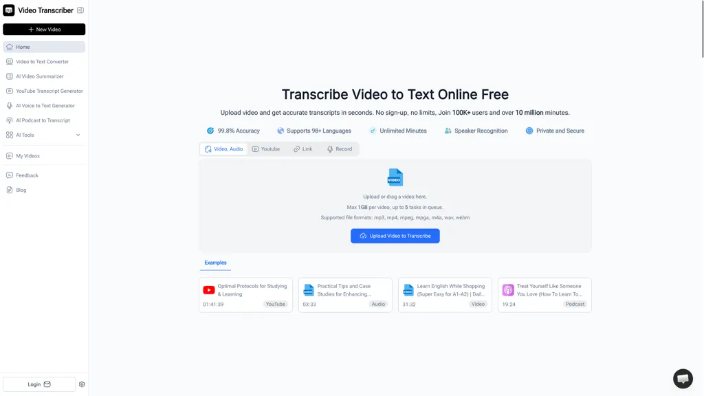 Video Transcriber AI AI tool screenshot