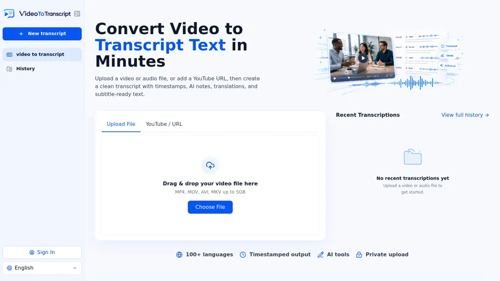 Videototranscript.com screenshot