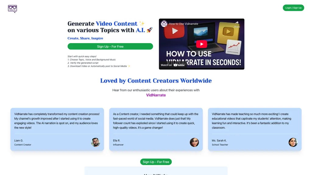 VidNarrate AI tool screenshot