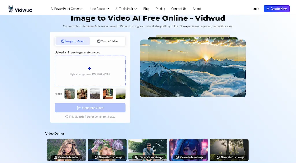 Vidwud - Image to Video website