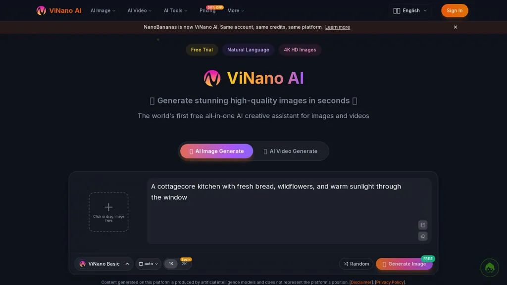 ViNano AI AI tool screenshot