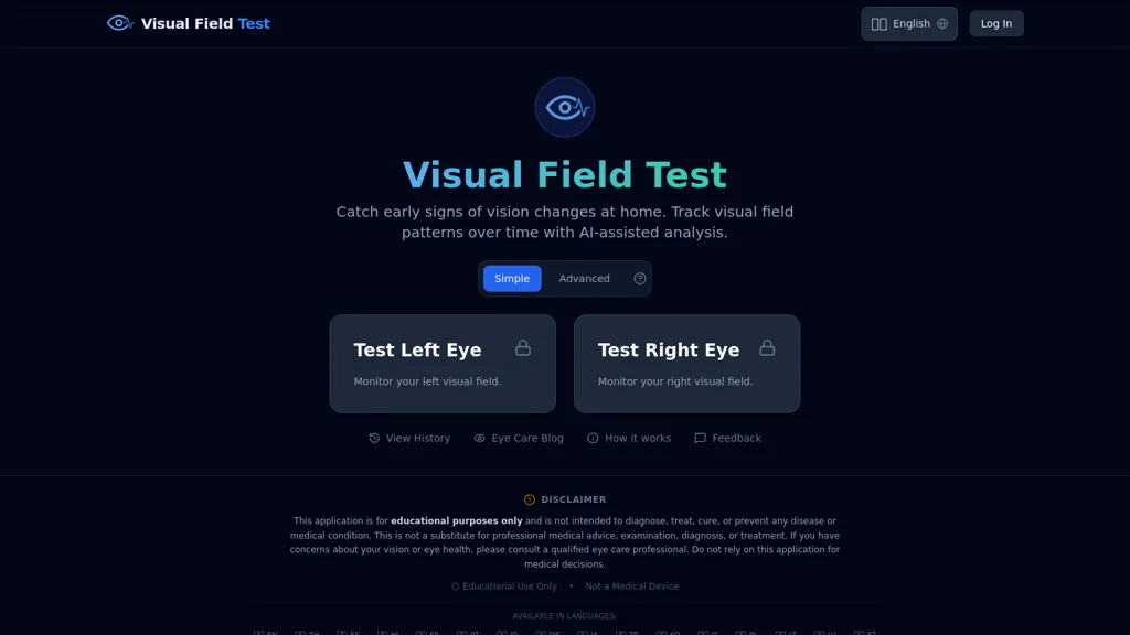 Visual Field Test AI tool screenshot