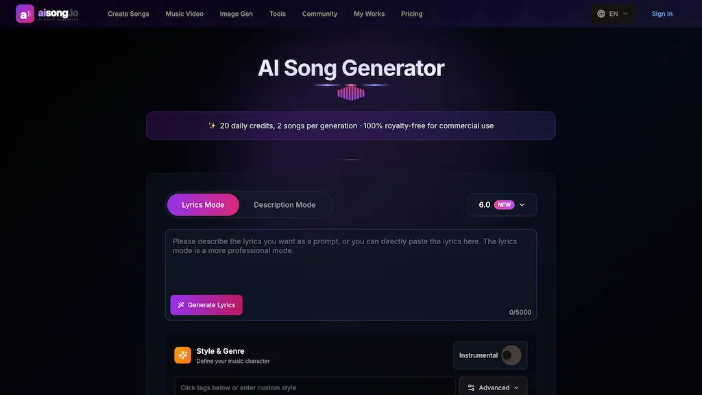AISong.io AI tool screenshot