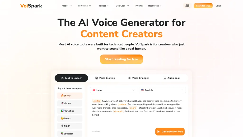 VoiSpark AI tool screenshot