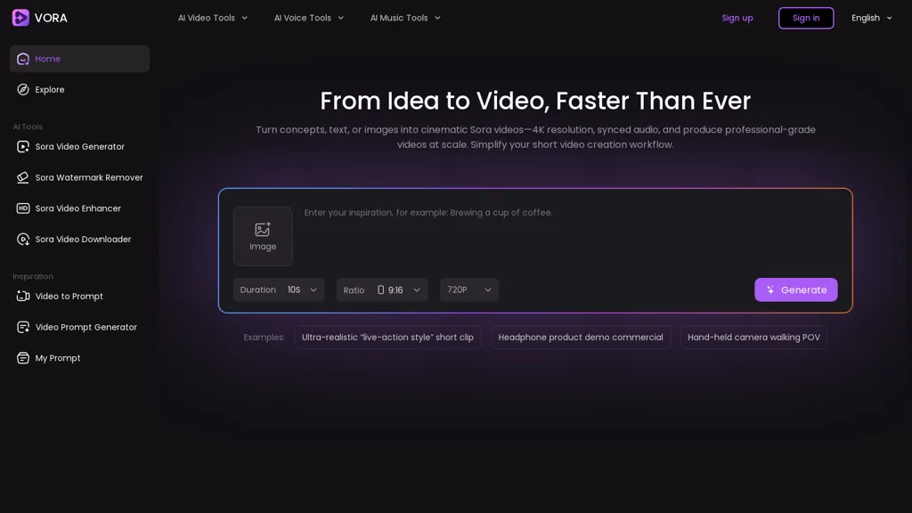 Vora AI tool screenshot