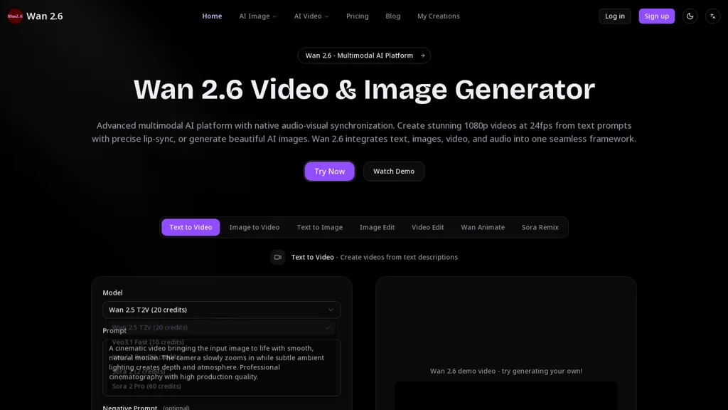 Wan26.io AI tool screenshot