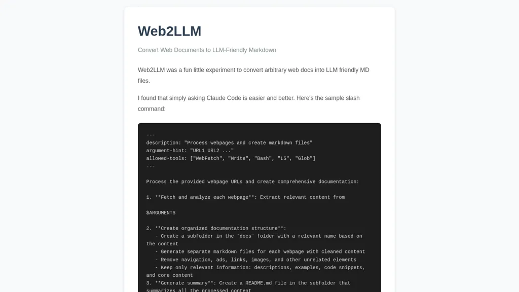 web2llm AI tool screenshot