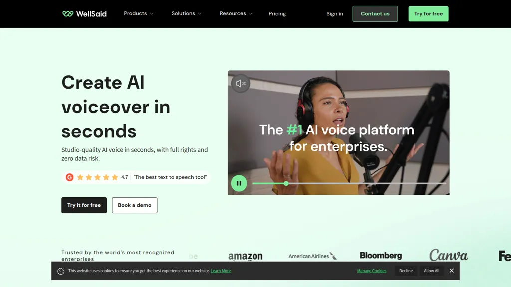 WellSaid.io AI tool screenshot