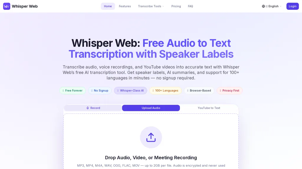 Whisper Web AI tool screenshot