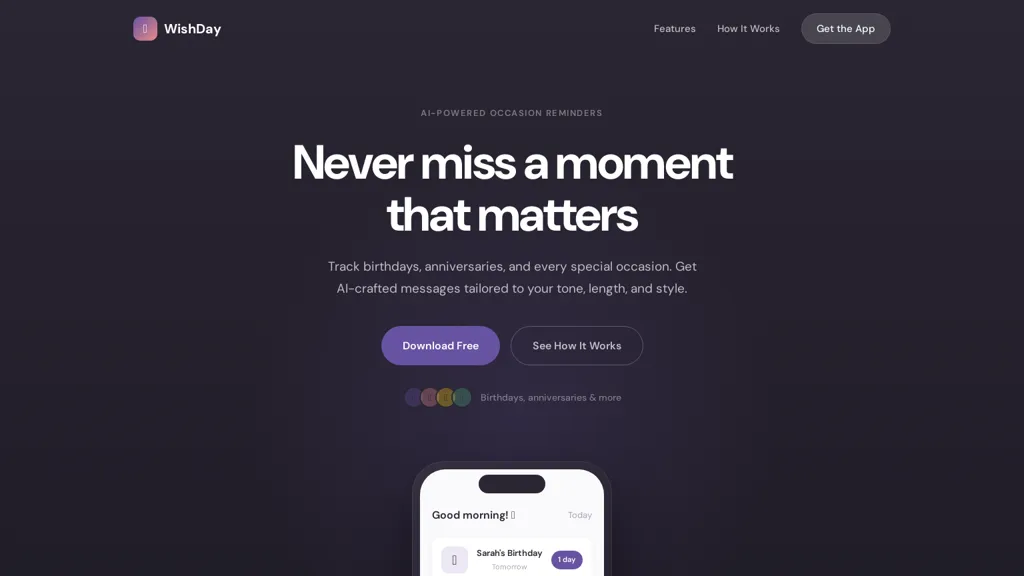 WishDay AI tool screenshot