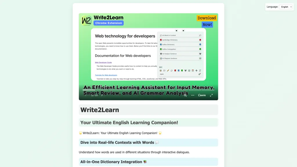 Write2Learn AI tool screenshot