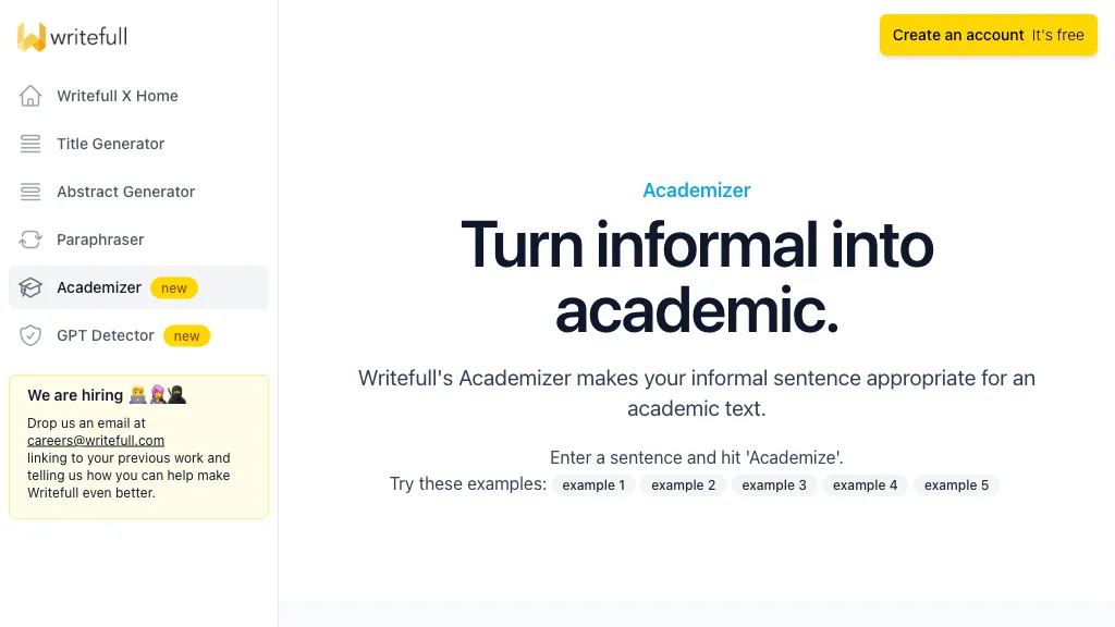 Writefull Academizer website