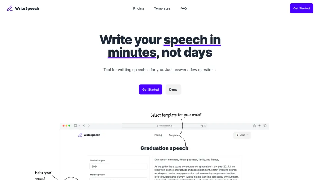 WriteSpeech website