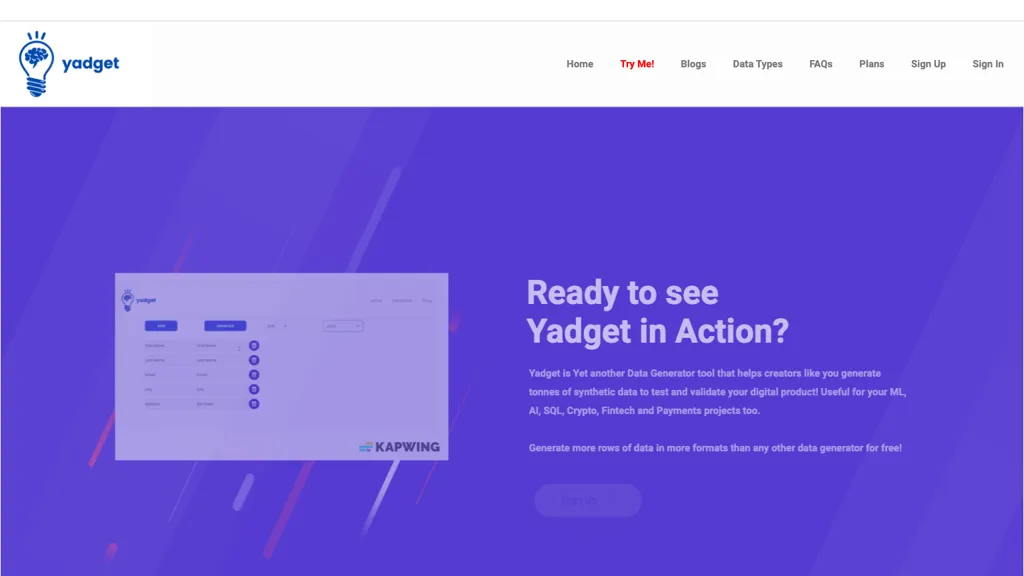 Yadget website
