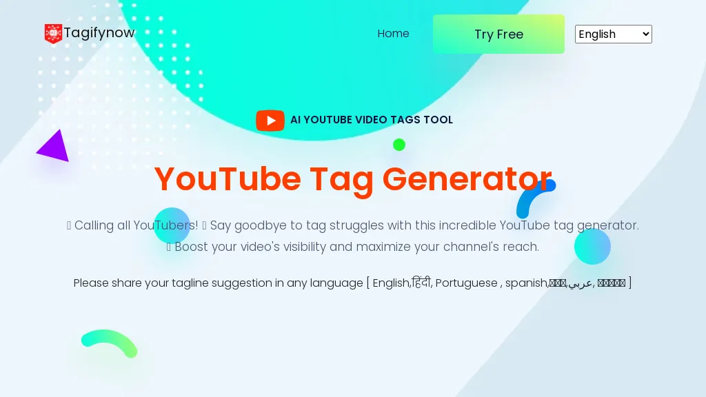 TagifyNow - YouTube Tag Generator website