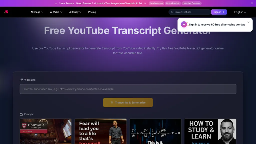 Arting.ai - YouTube Transcript-Generator AI tool screenshot