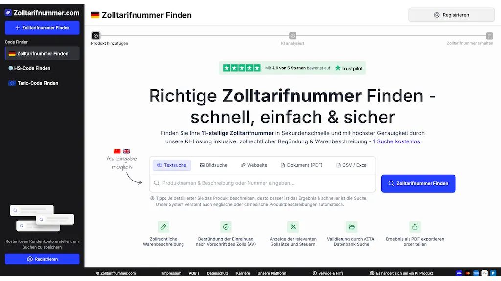 Zolltarifnummer Finden AI tool screenshot